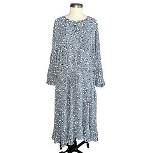 ANTHROPOLOGIE Milan Midi Dress Blue Leopard Pattern Relaxed Fit Size 8 Boho